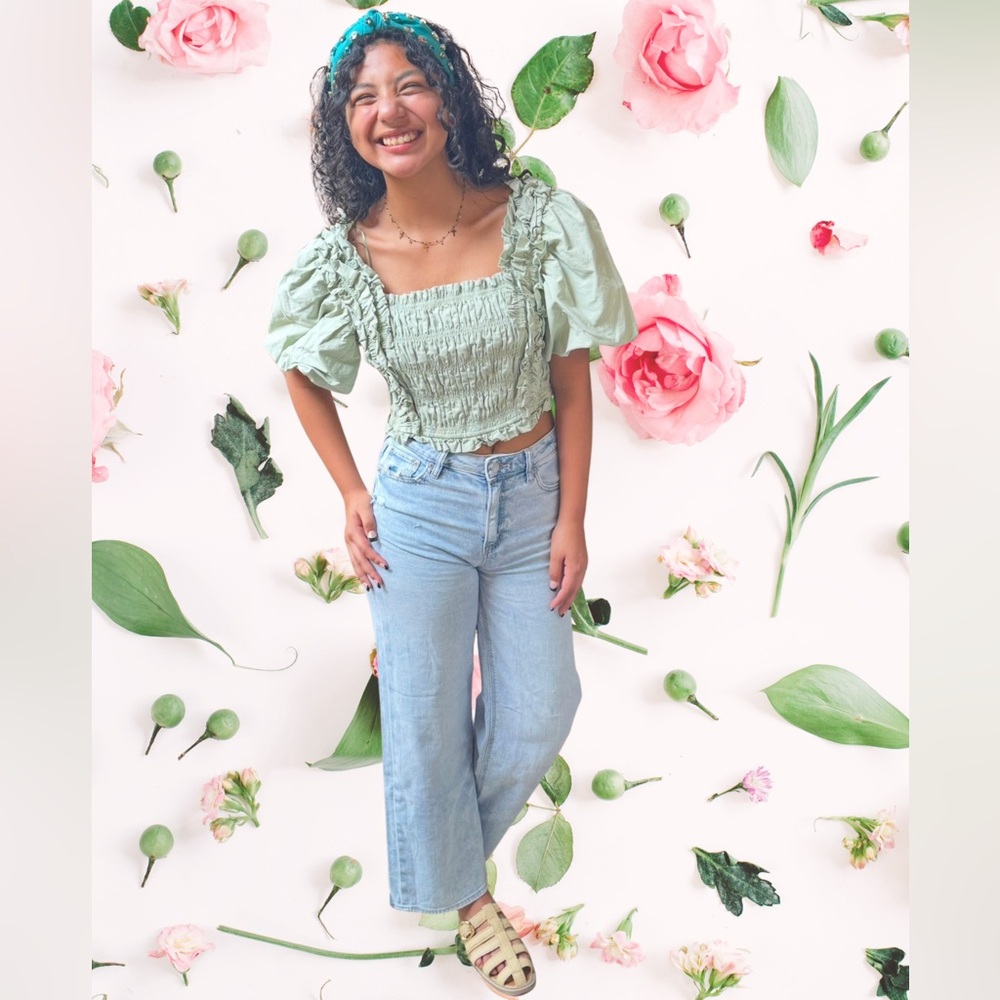 Mint Green Smocked Crop Top